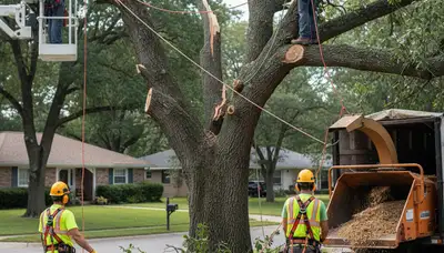 Emergency tree service crew removing storm-damaged tree in Dayton, OH