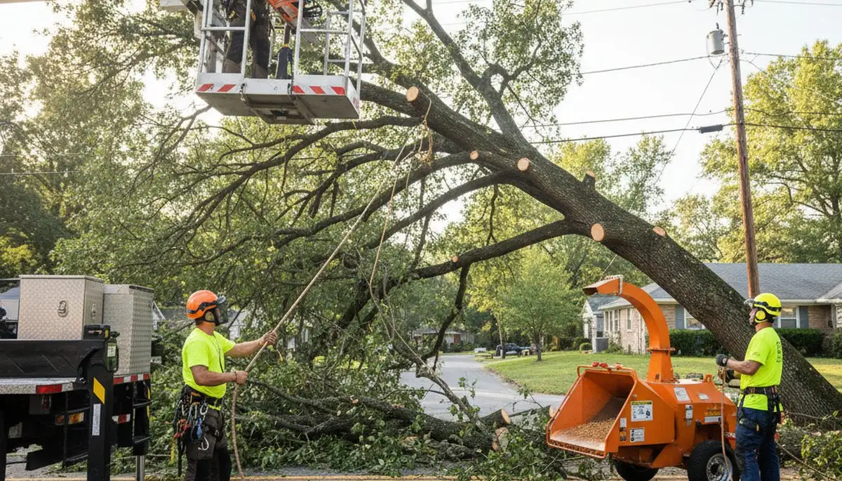 Emergency tree service crew removing storm-damaged trees in Dayton, OH