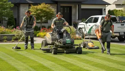 Dayton, OH tree service crew providing lawn care and yard maintenance for local homes