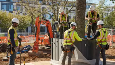 Tree service crew installing root protection in Dayton, OH to support healthy, stable trees