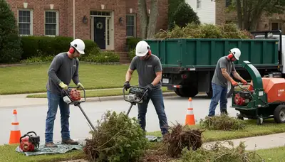 Arbor Tree Care removing overgrown shrubs at a Dayton, OH residential property