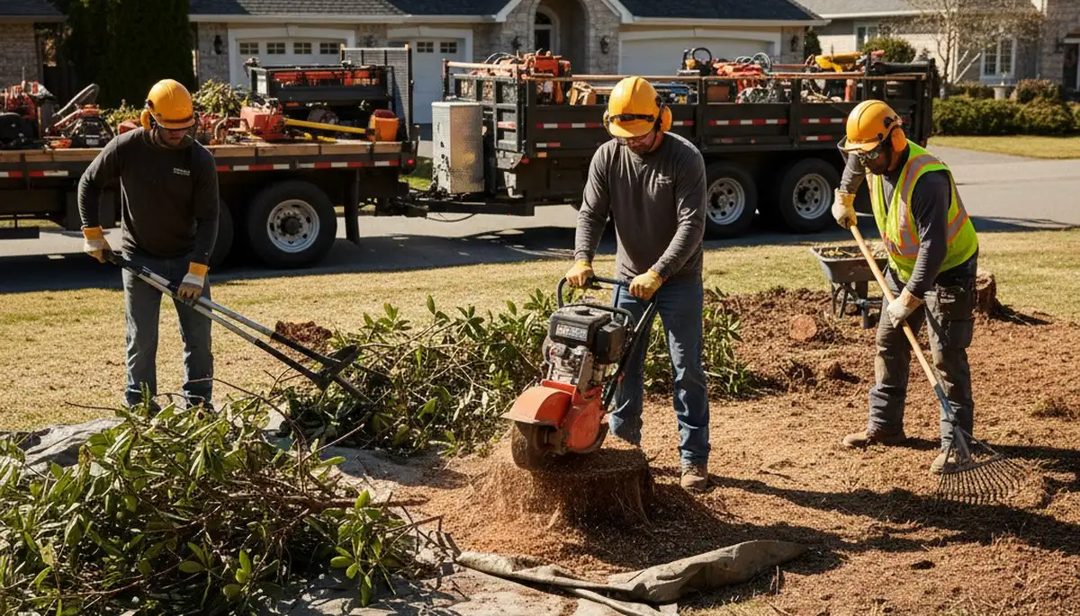 Dayton, OH arborists removing overgrown shrubs for a clean, professional yard cleanup
