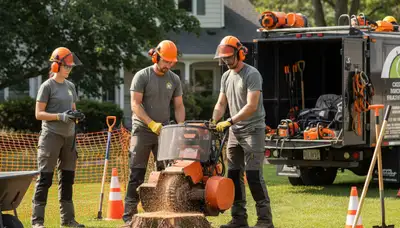 Stump removal service in Dayton, OH clearing an old tree stump from a residential yard