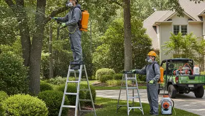 Tick control technician treating a Dayton, OH yard to help reduce ticks and protect outdoor spaces