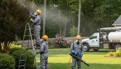 Tick control technician treating a Dayton, OH yard for local tick reduction service