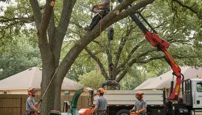 Dayton, OH tree removal crew safely removing a damaged tree on a residential property