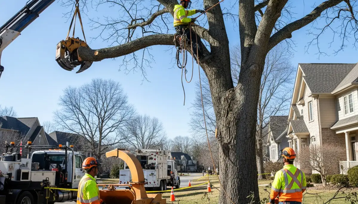 Dayton, OH tree removal crew safely removing a dead tree from a residential property