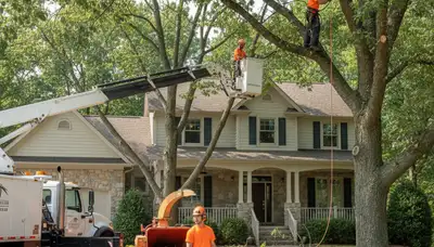 Tree service crew removing a tree in Dayton, OH for safe residential property cleanup