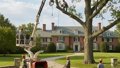 Tree service crew in Dayton, OH performing professional tree removal for a local property