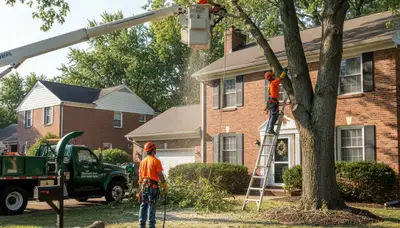 Tree service crew in Dayton, OH performing safe tree removal for a local property
