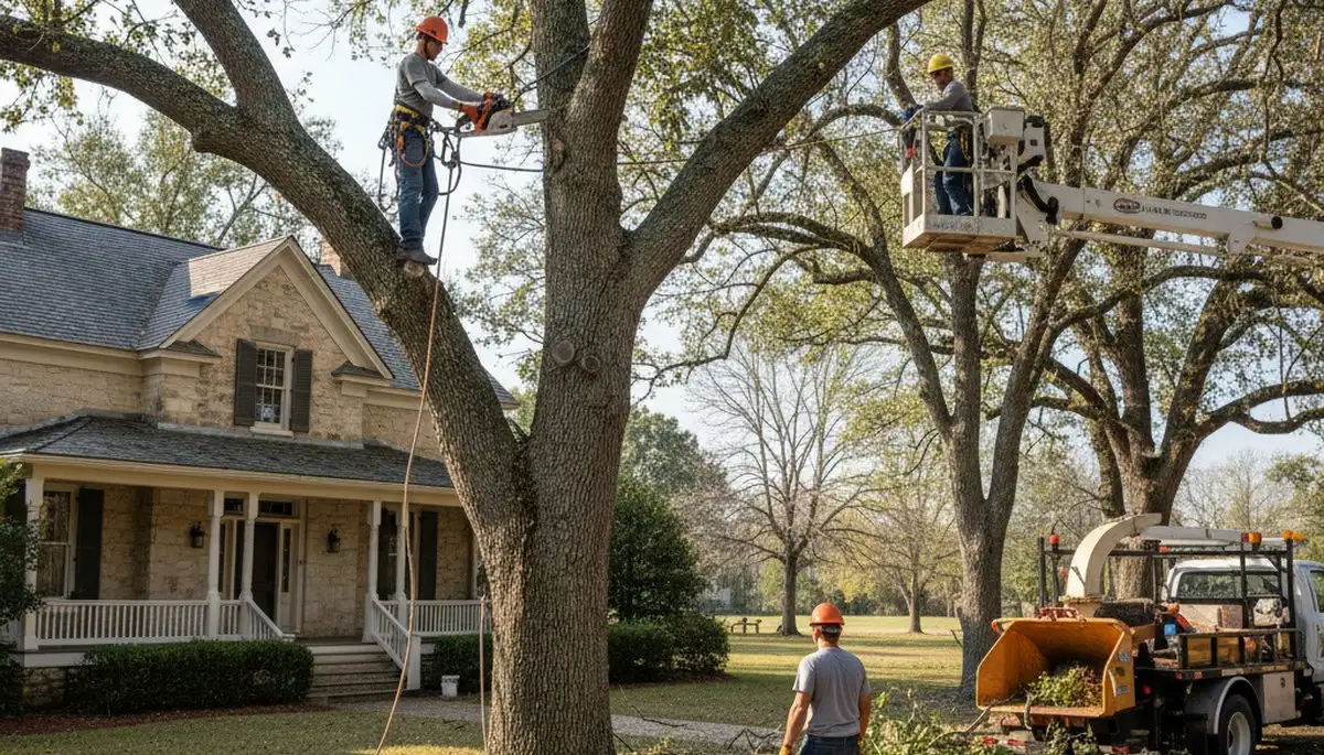 Tree service crew removing a tree in Dayton, OH for safe residential property care