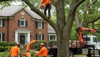 Dayton, OH tree service crew removing a tree for safe residential property maintenance