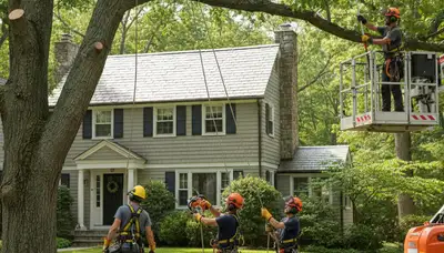 Tree service crew in Dayton, OH removing a tree for safe, professional property cleanup