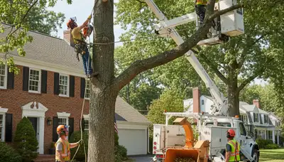 Tree service crew removing a tree in Dayton, OH for safe, professional removal