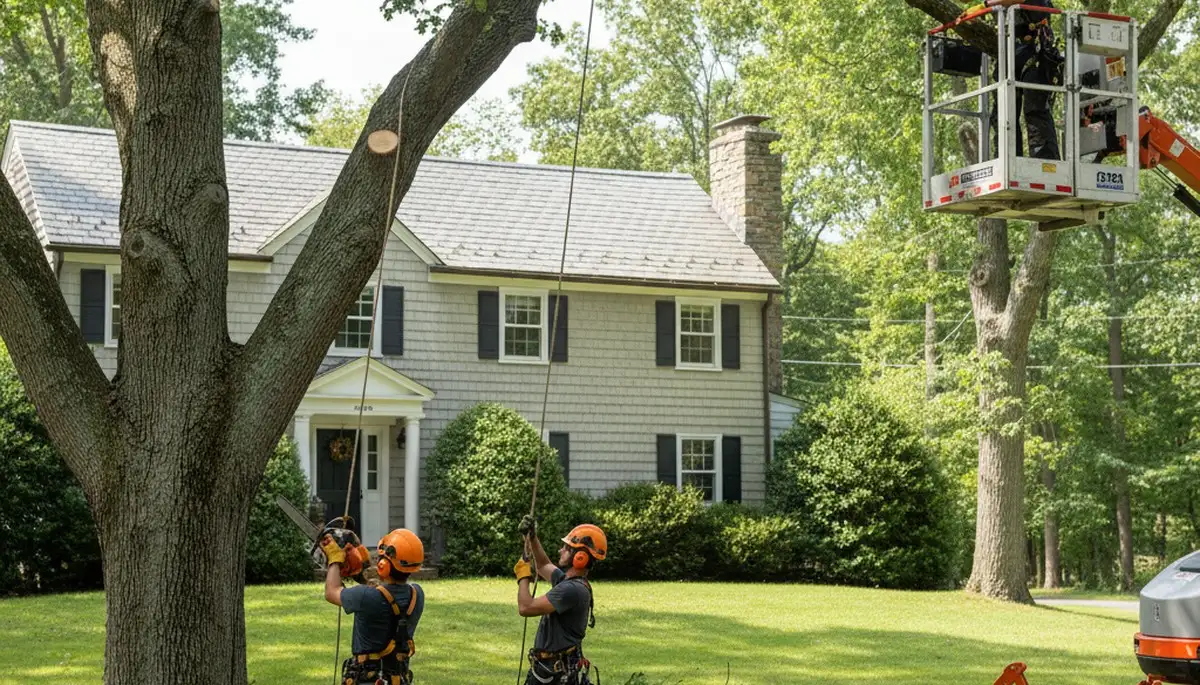 Tree service crew in Dayton, OH removing a tree for safe property maintenance