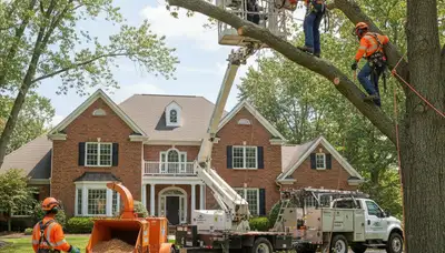 Tree service team in Dayton, OH handling professional tree removal and trimming work