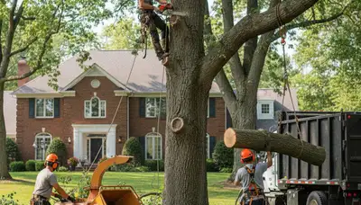 Tree service crew removing a tree in Dayton, OH for safe, professional property care