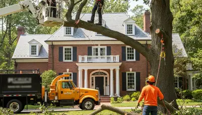 Tree service crew in Dayton, OH removing a tree for safe, professional property clearance