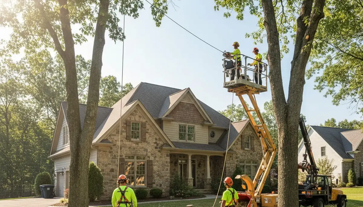 Tree service crew in Dayton, OH handling safe tree removal for a residential property