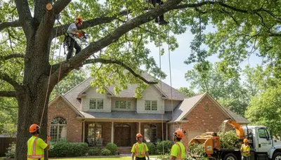 Tree service crew removing a tree in Dayton, OH with professional equipment