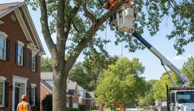 Tree service crew in Dayton, OH handling safe tree removal for a local property