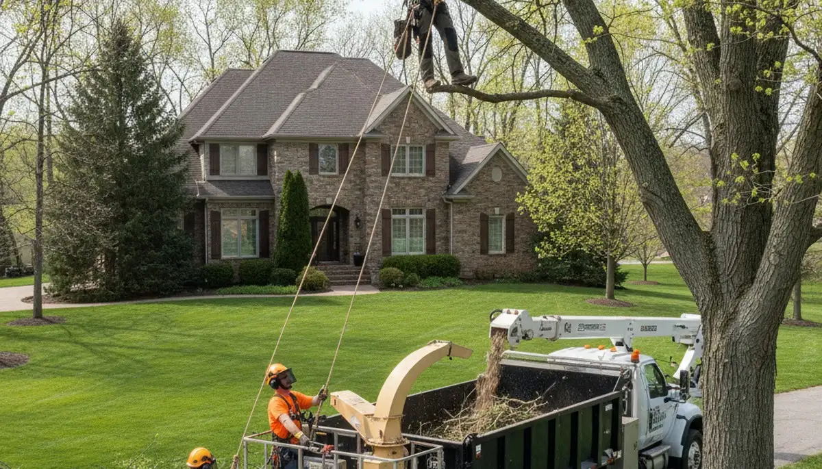Tree service crew in Dayton, OH removing a tree for safe, professional property care