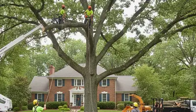 Tree service crew removing a tree in Dayton, OH for safe residential property cleanup