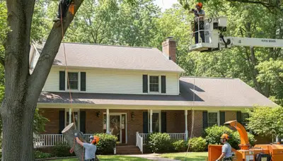 Tree service crew in Dayton, OH removing a tree for safe, professional residential service