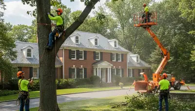 Tree service crew in Dayton, OH removing a tree for safe residential property care